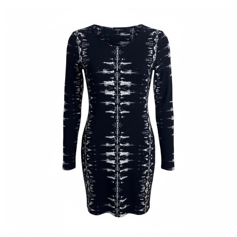 Parker Dress Womens L Black Ikat Print Bodycon Cutout Back Long Sleeve Mini